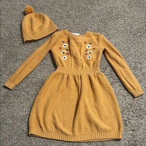 Charming Mustard Knit Dress with Floral Embroidery size 7